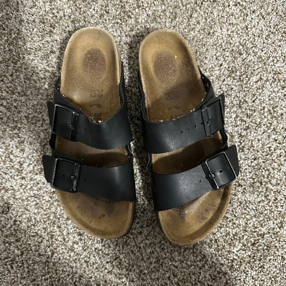 BIRKENSTOCK Unisex Arizona Sandals Size L7/M5 In Natural Leather Oiled Black - Picture 4 of 10